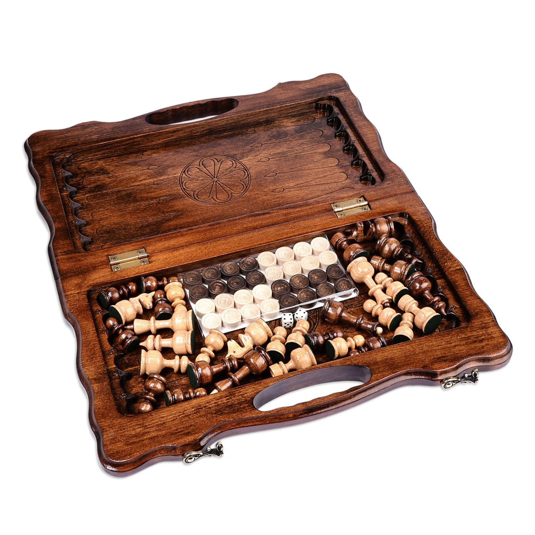 Handcrafted Wood Chess and Backgammon Board Game Set - Double the Fun