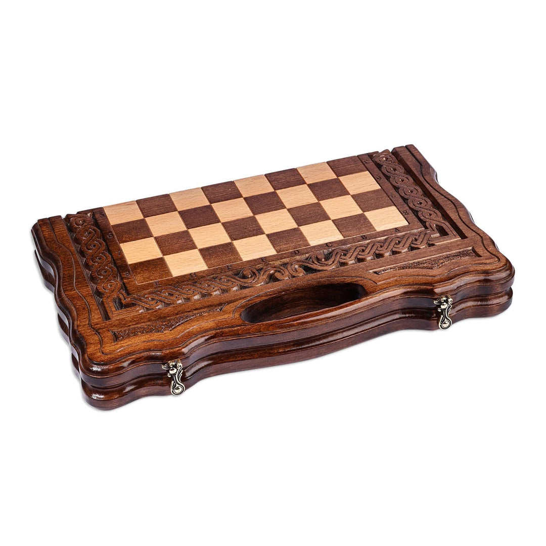 Handcrafted Wood Chess and Backgammon Board Game Set - Double the Fun