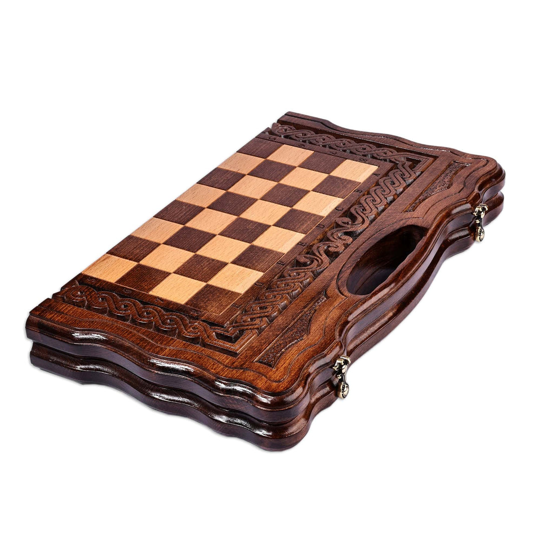 Handcrafted Wood Chess and Backgammon Board Game Set - Double the Fun