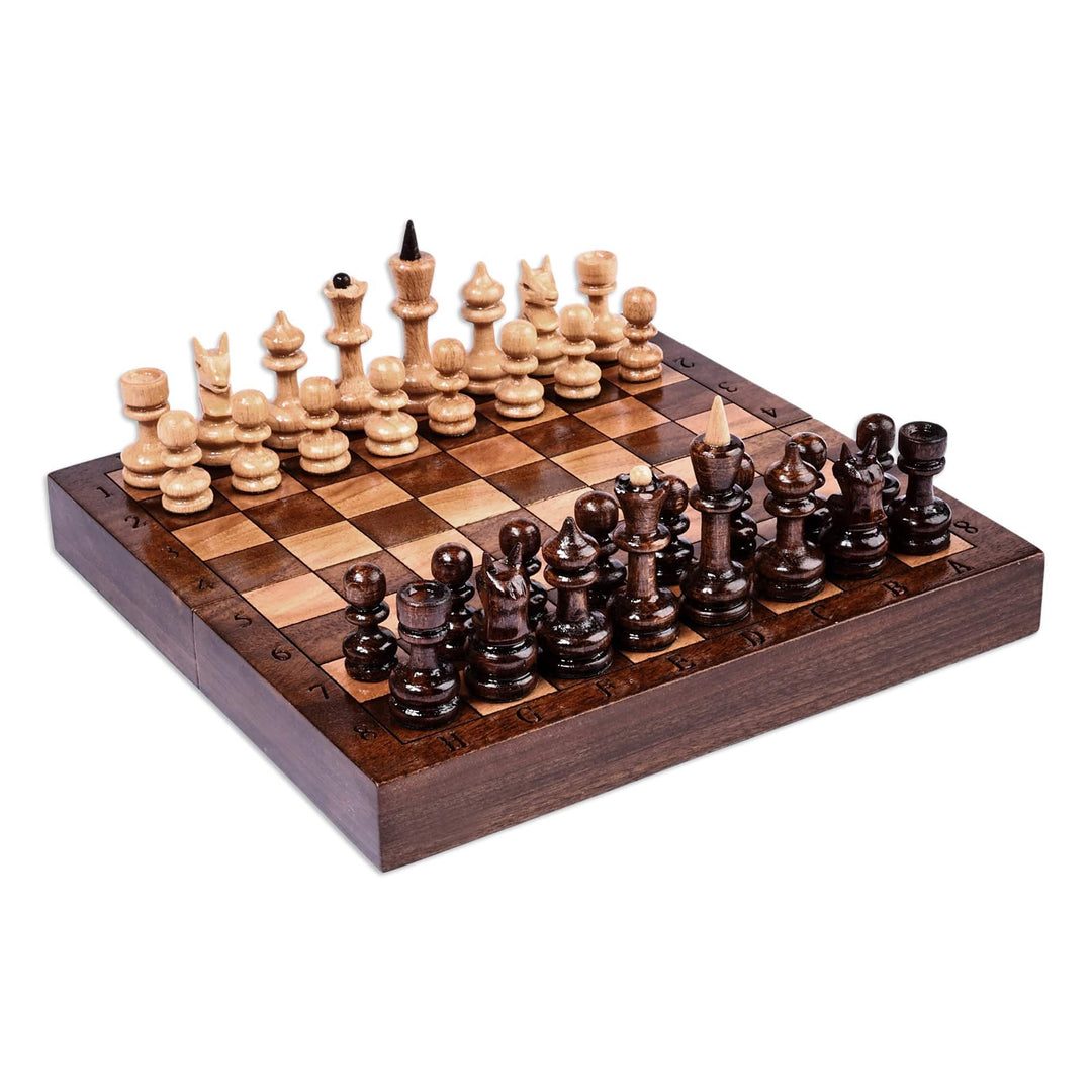 Wood Mini Chess Game Set Hand Carved in Armenia - Checkmate Conquest