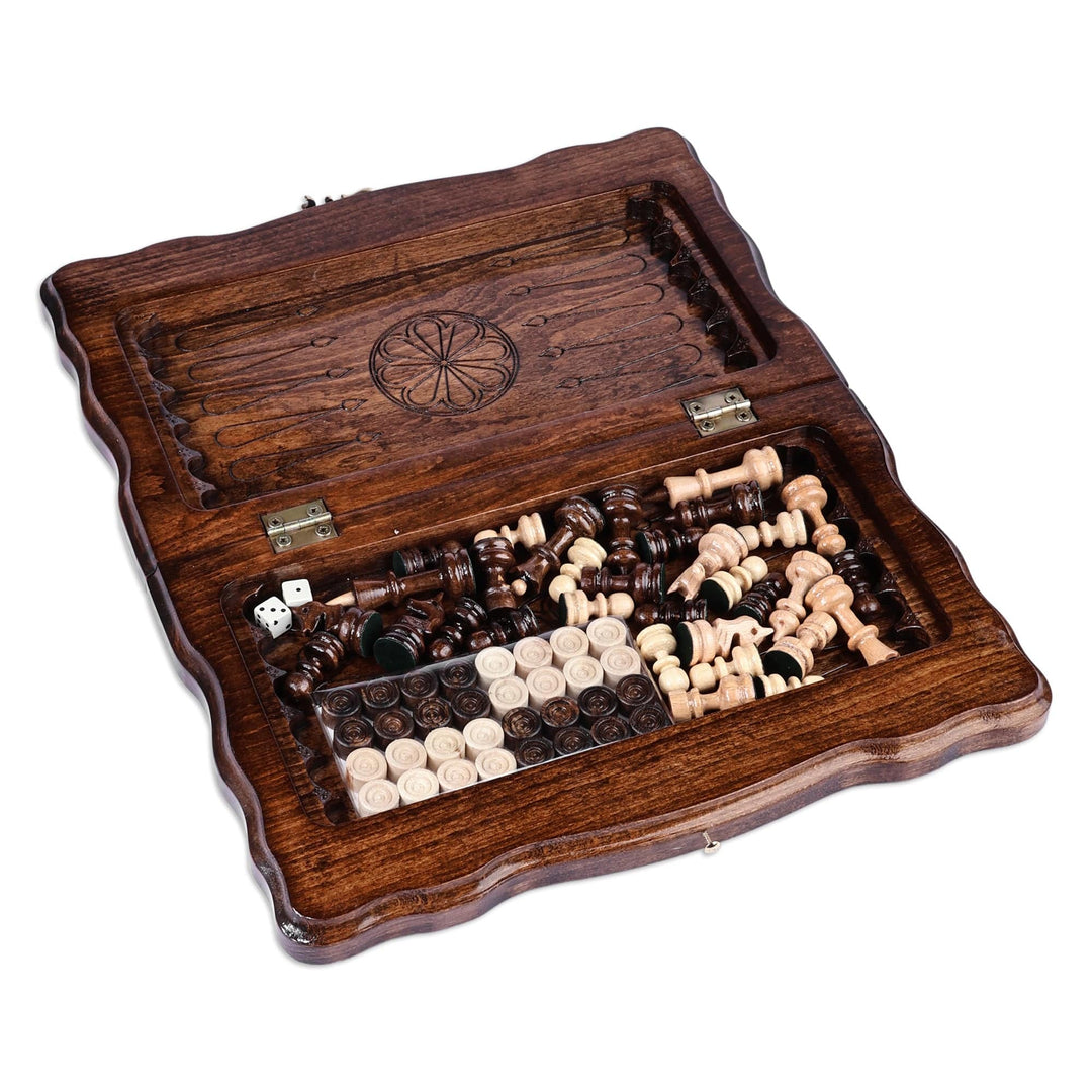 Hand Carved Wood Chess and Backgammon Board Game Set - Double the Delight