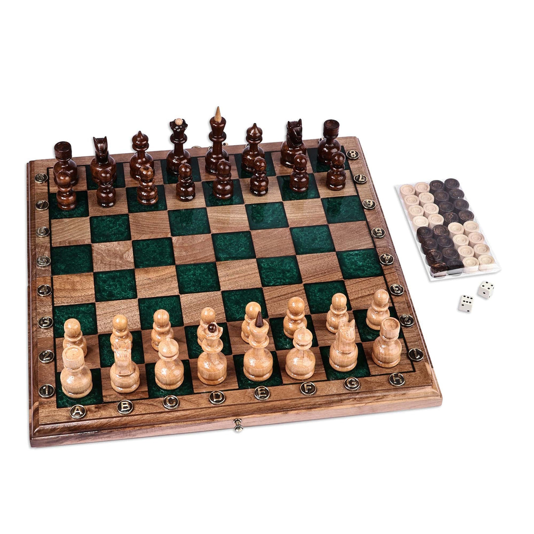 Handcrafted Wood and Resin Chess & Backgammon Board Game Set - Double the Enjoyment