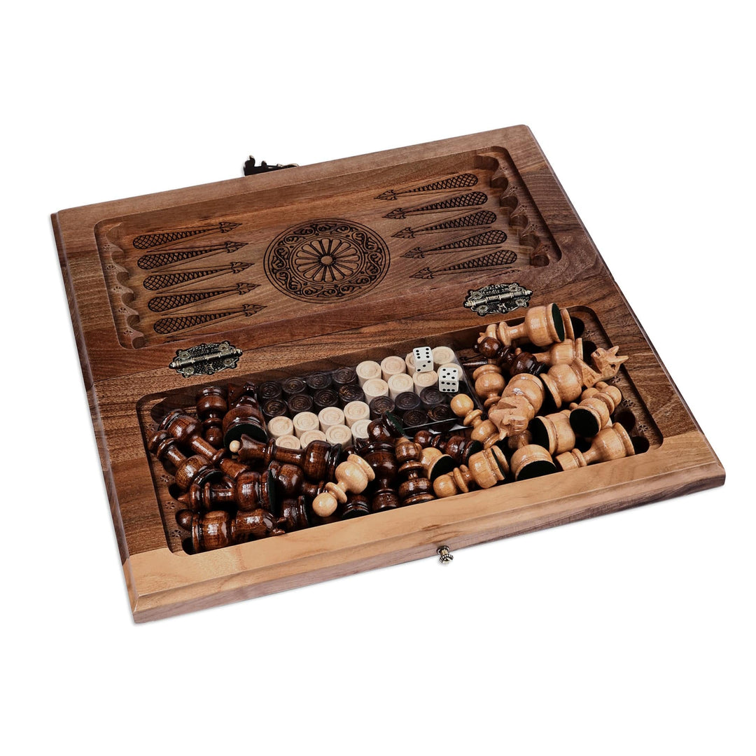 Handcrafted Wood and Resin Chess & Backgammon Board Game Set - Double the Enjoyment