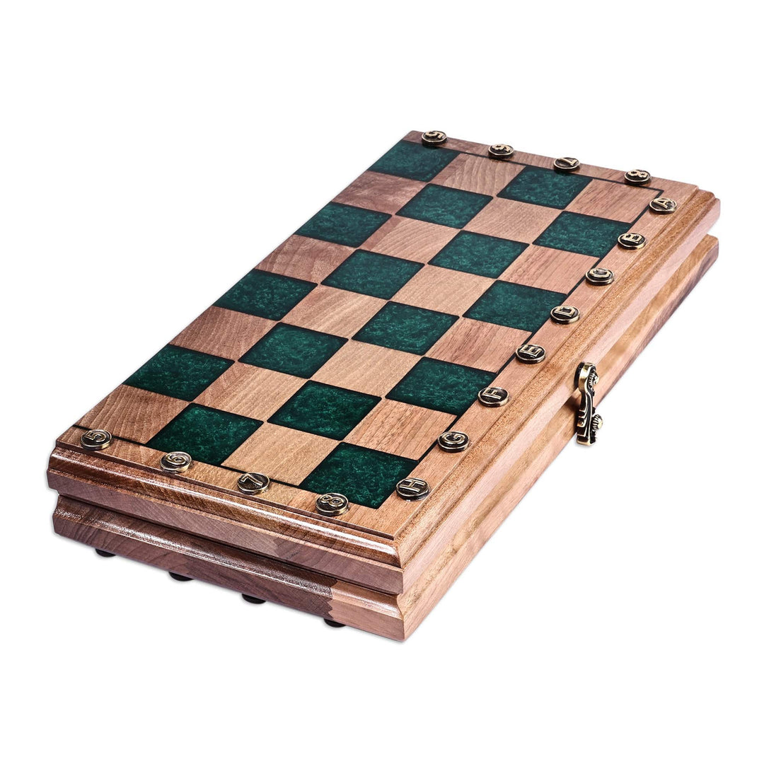 Handcrafted Wood and Resin Chess & Backgammon Board Game Set - Double the Enjoyment
