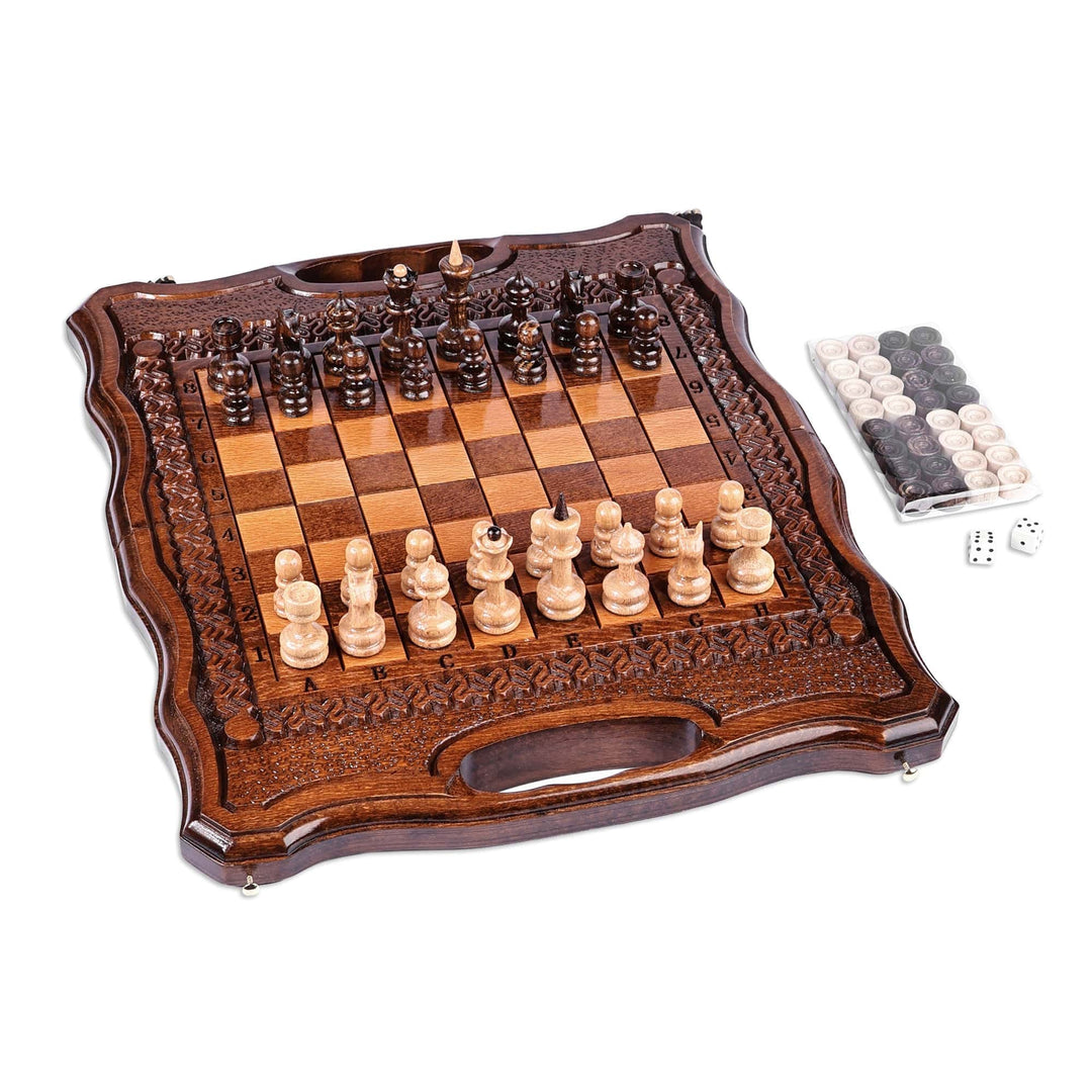Wood Chess & Backgammon Board Game Set with Storage Bag - Double the Amusement