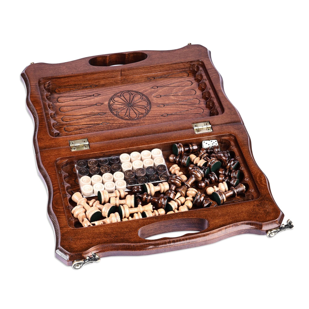 Wood Chess & Backgammon Board Game Set with Storage Bag - Double the Amusement