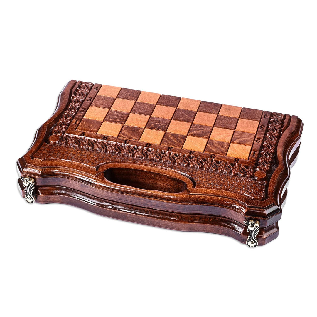Wood Chess & Backgammon Board Game Set with Storage Bag - Double the Amusement