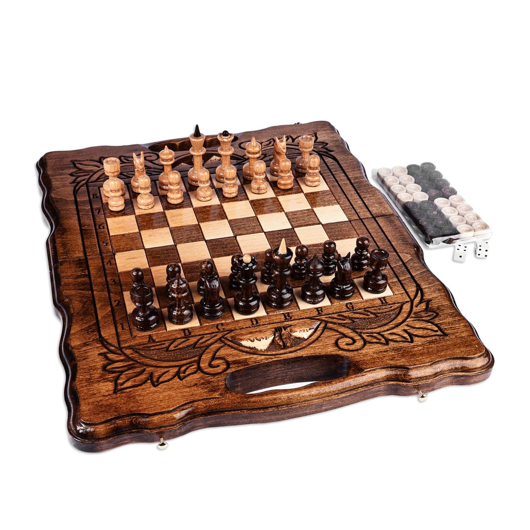 Handmade Beechwood Chess and Backgammon Board Game Set - Double the Happiness