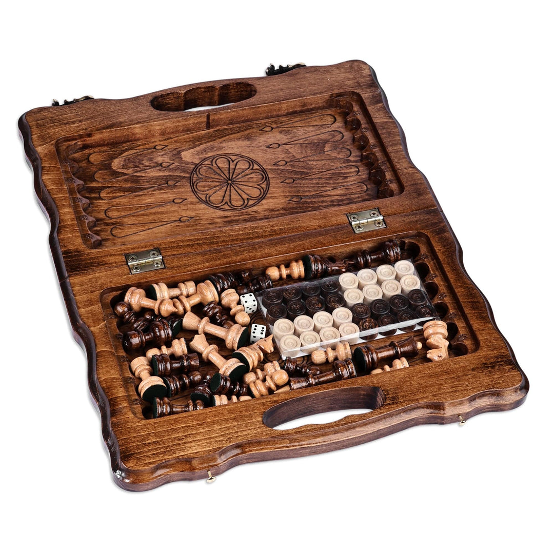 Handmade Beechwood Chess and Backgammon Board Game Set - Double the Happiness