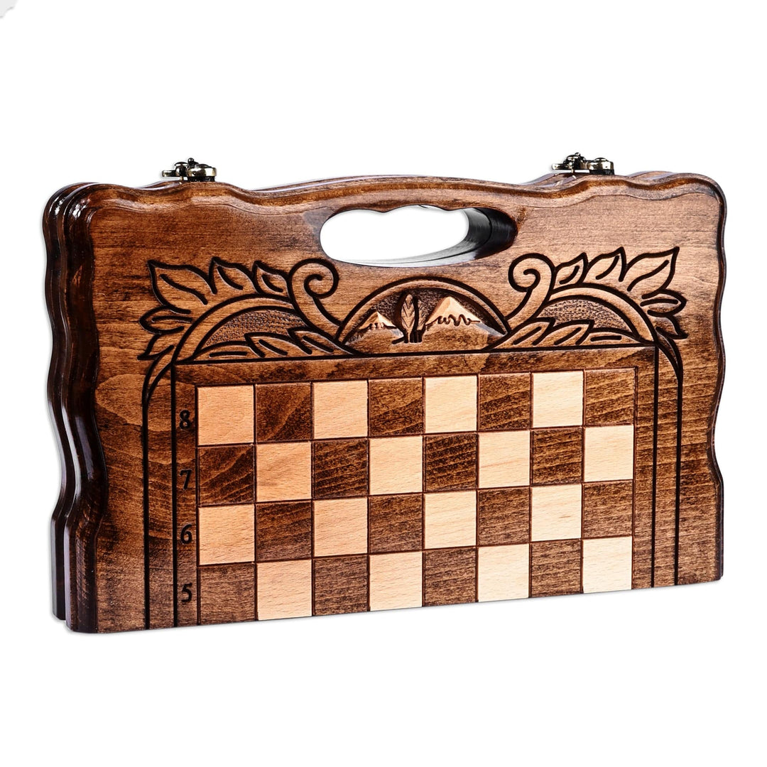 Handmade Beechwood Chess and Backgammon Board Game Set - Double the Happiness