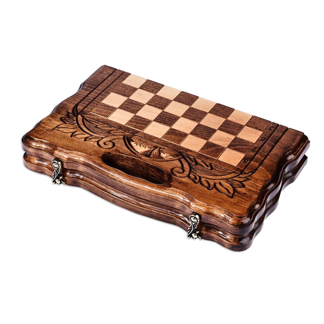 Handmade Beechwood Chess and Backgammon Board Game Set - Double the Happiness