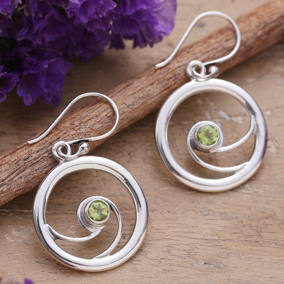 Modern Polished Round Natural Peridot Dangle Earrings - Gleaming Glory