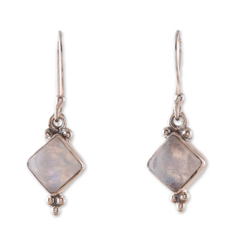 Polished Natural Rainbow Moonstone Dangle Earrings - Misty Jewels