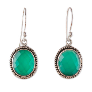 Ten-Carat Checkerboard Green Onyx Dangle Earrings from India - Abundance Call