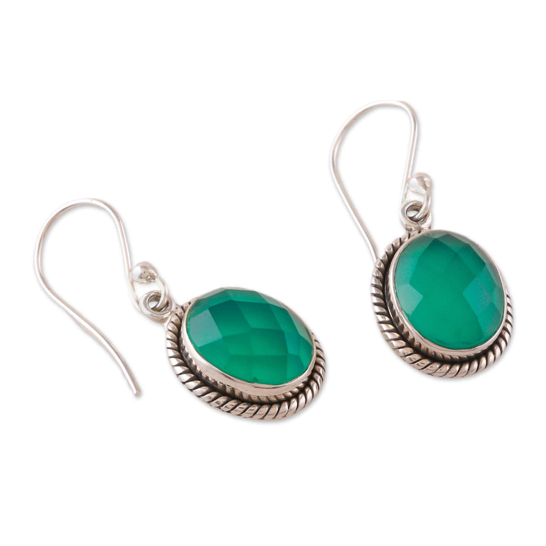 Ten-Carat Checkerboard Green Onyx Dangle Earrings from India - Abundance Call