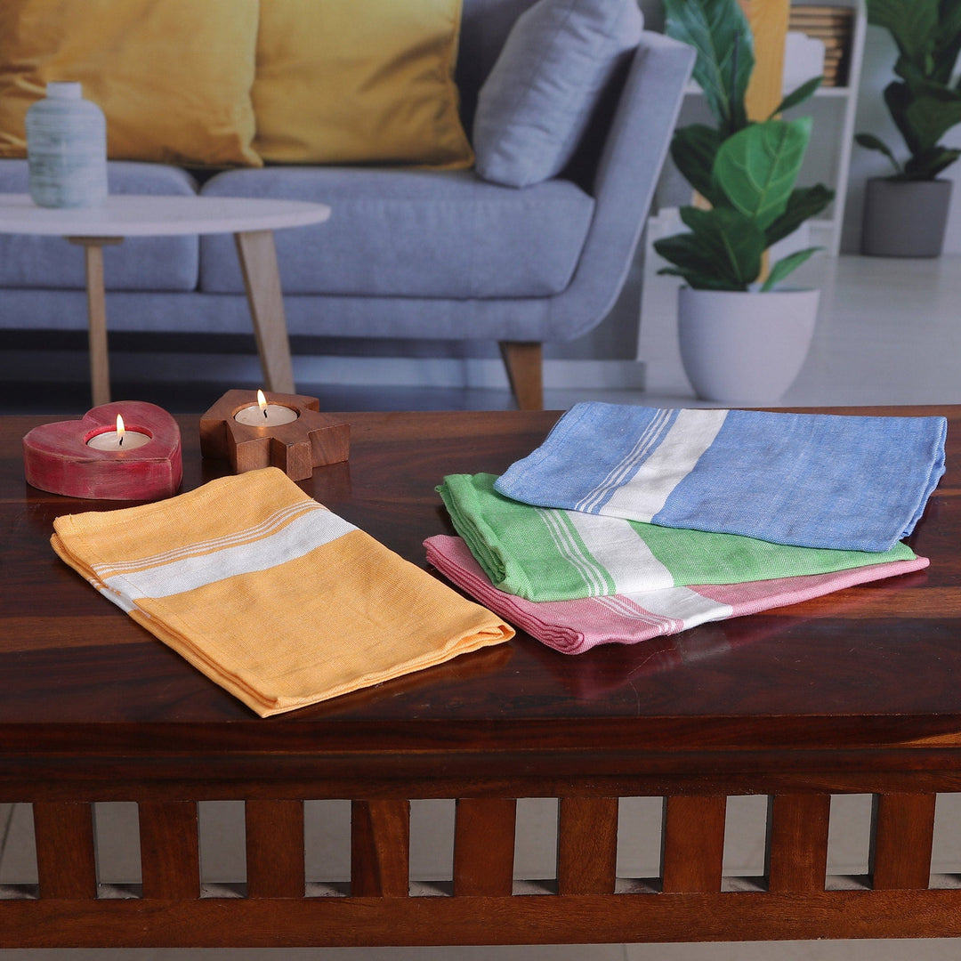 Set of 4 Handwoven Cotton Napkins in Colorful Hues - Festive Meals