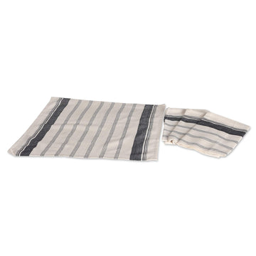 Set of 4 Handwoven Black and White Striped Cotton Napkins - Midnight Meals