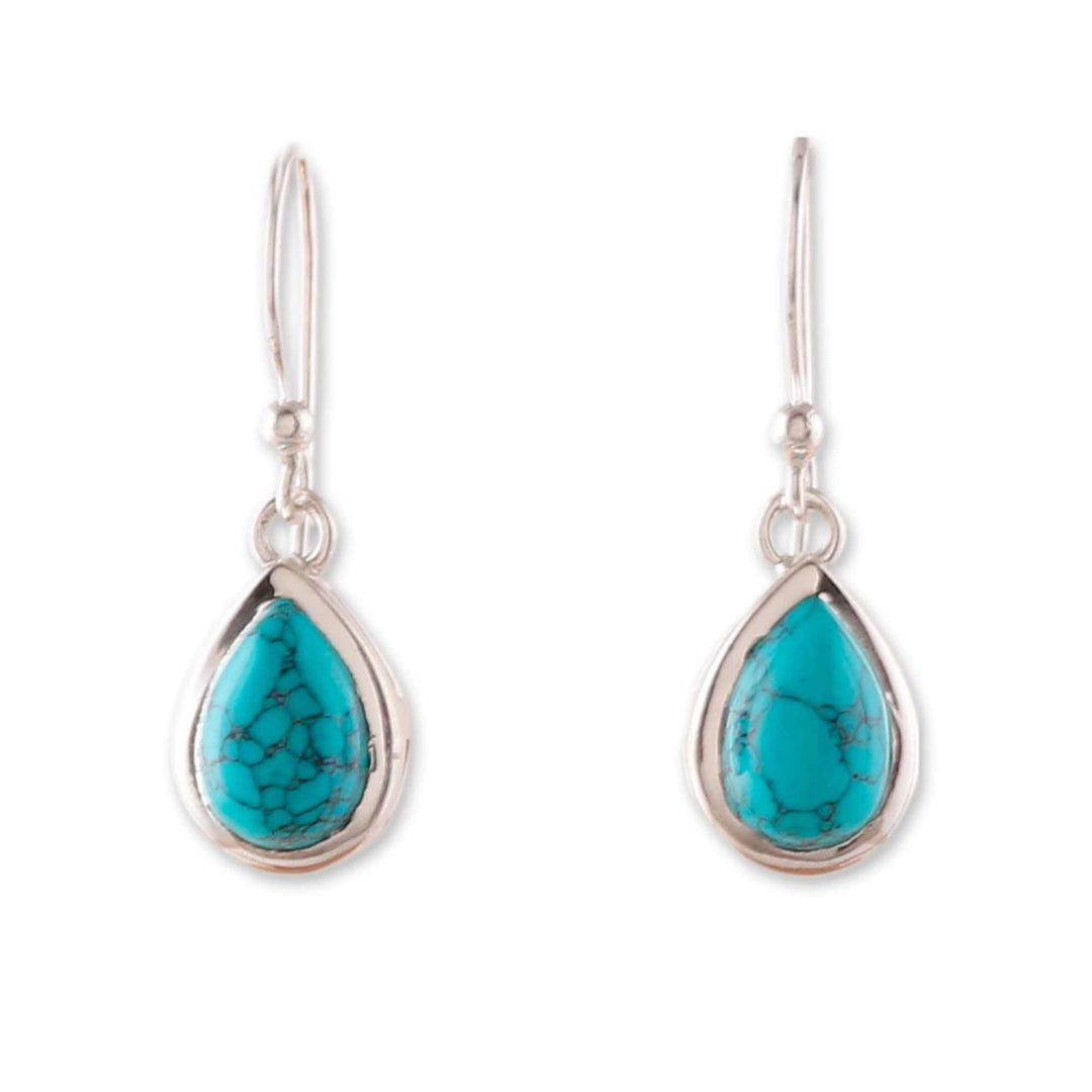 Polished Drop-Shaped Calcite Dangle Earrings from India - Sky Droplets