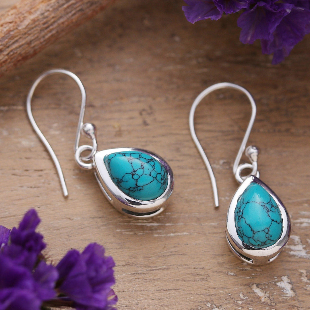 Polished Drop-Shaped Calcite Dangle Earrings from India - Sky Droplets