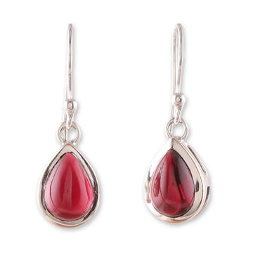 Polished Drop-Shaped Garnet Dangle Earrings from India - Radiant Droplets