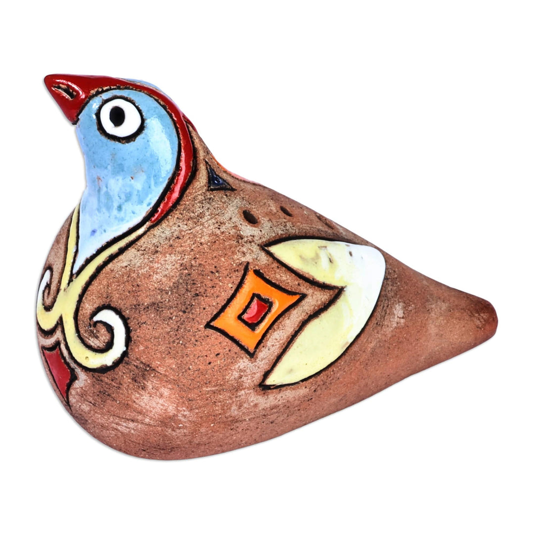 Hand-Painted Bird-Shaped Ceramic Ocarina in Blue and Yellow - Eden's Shvi Bird
