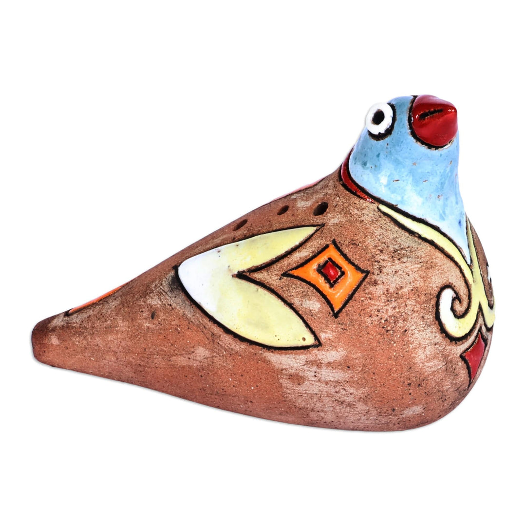 Hand-Painted Bird-Shaped Ceramic Ocarina in Blue and Yellow - Eden's Shvi Bird