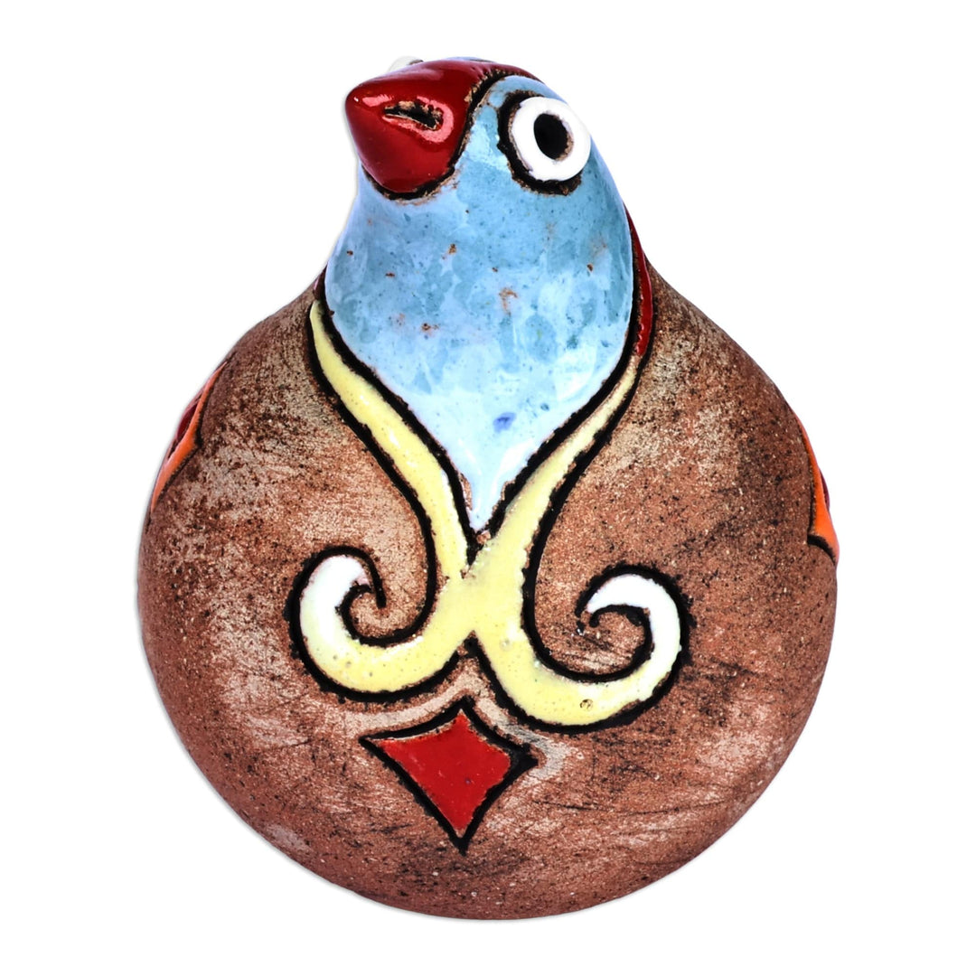 Hand-Painted Bird-Shaped Ceramic Ocarina in Blue and Yellow - Eden's Shvi Bird