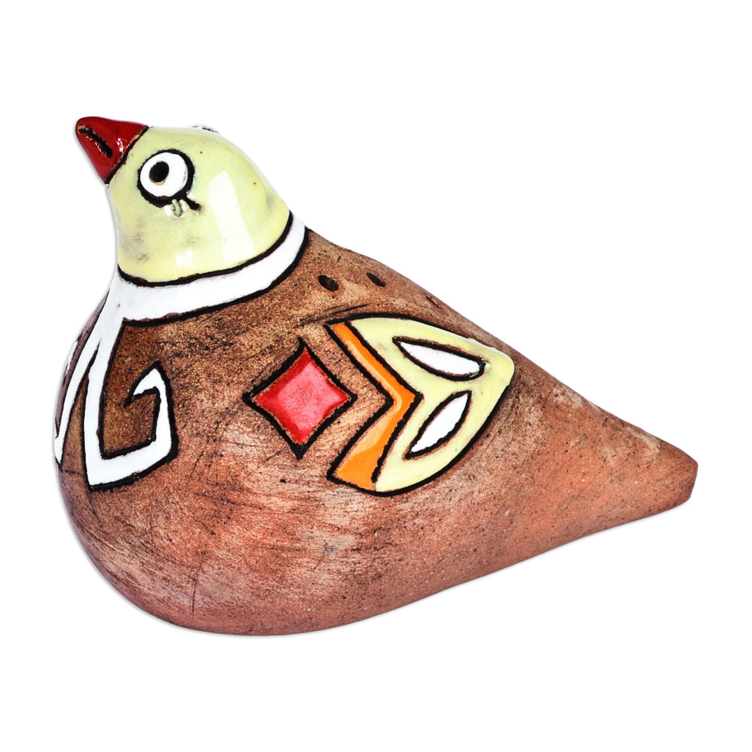 Hand-Painted Bird-Shaped Ceramic Ocarina in Warm Hues - Kingdom's Shvi Bird
