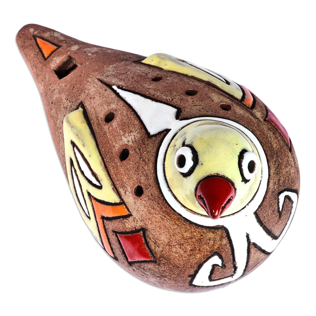 Hand-Painted Bird-Shaped Ceramic Ocarina in Warm Hues - Kingdom's Shvi Bird