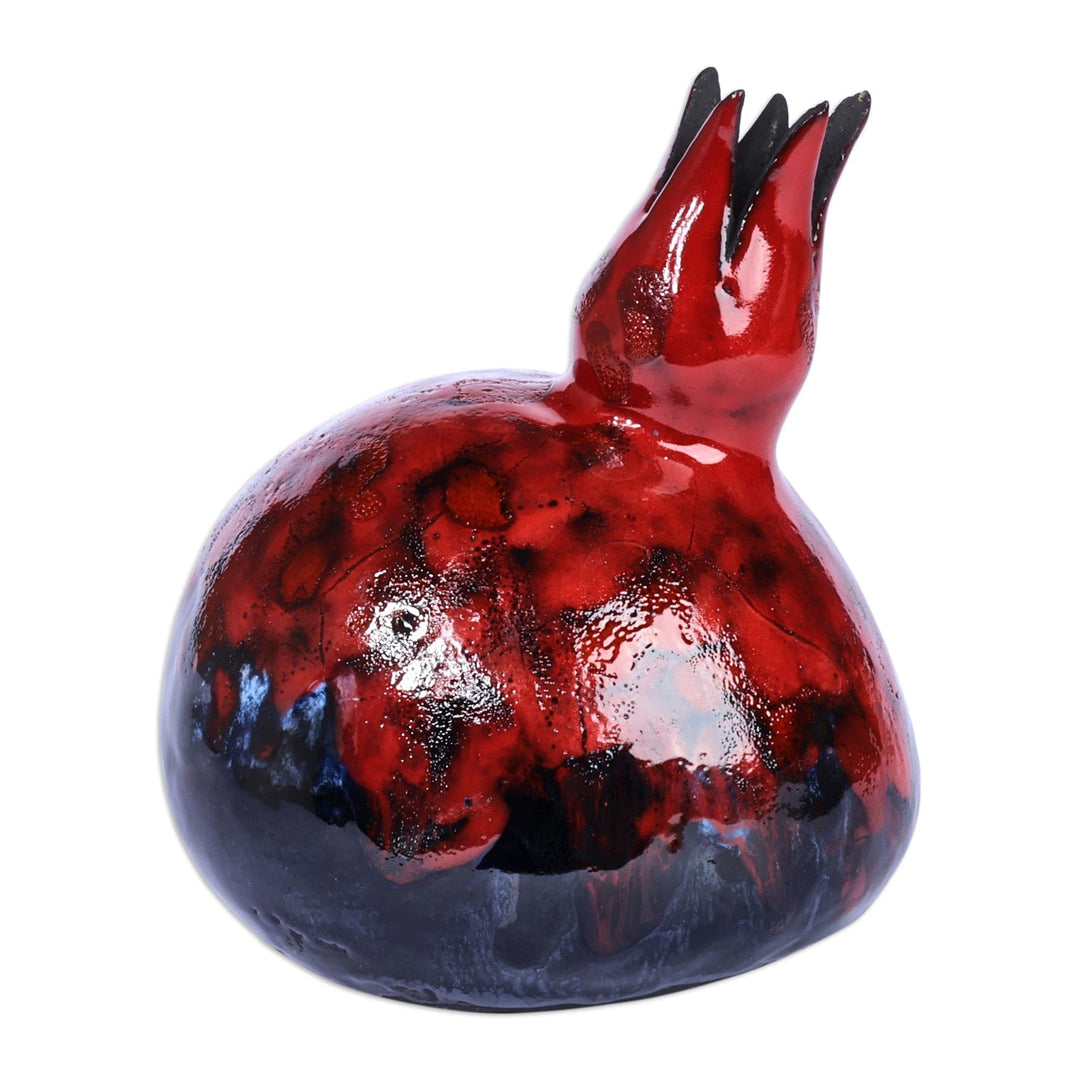 Hand-Painted Red and Black Ceramic Pomegranate Figurine - Passion Charm