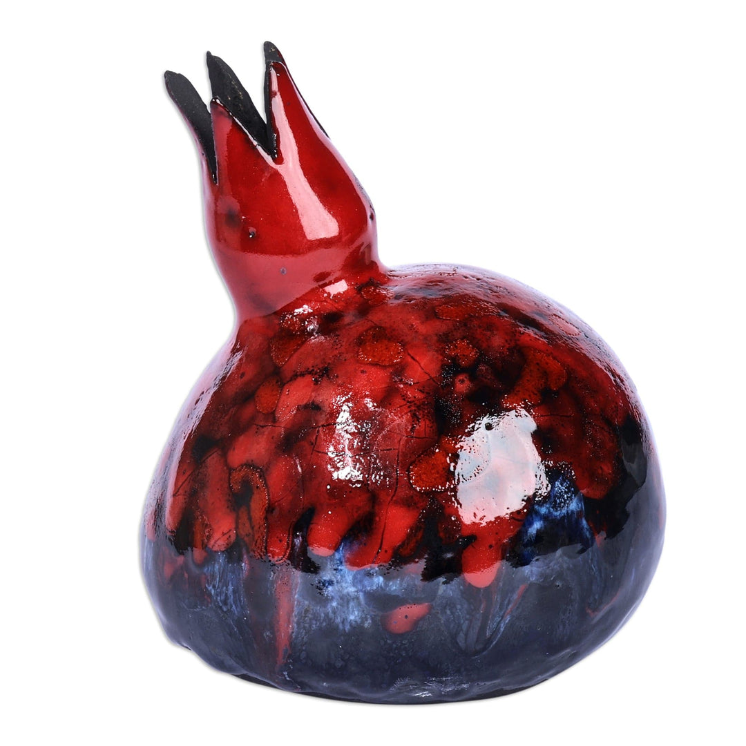 Hand-Painted Red and Black Ceramic Pomegranate Figurine - Passion Charm