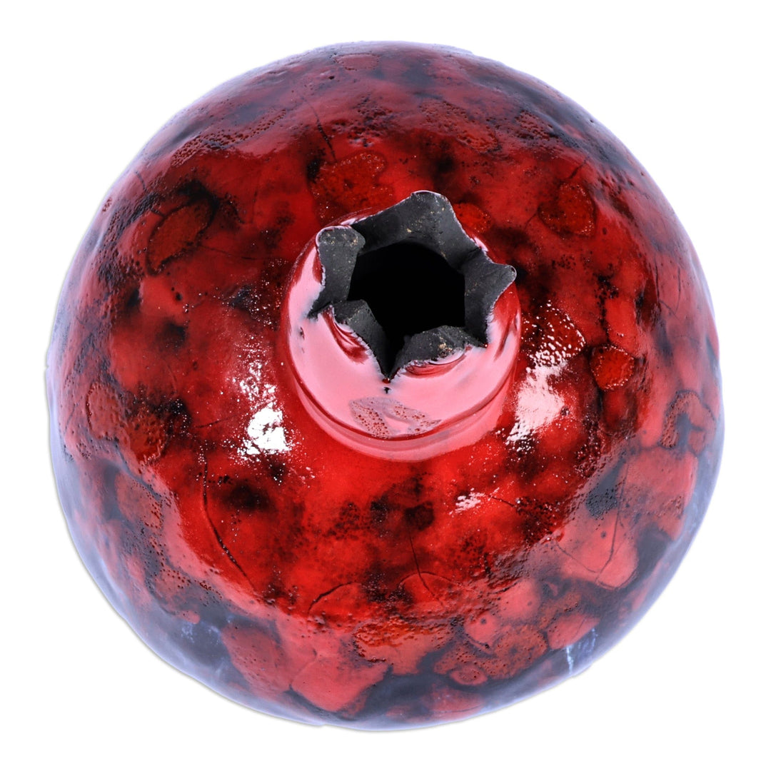 Hand-Painted Red and Black Ceramic Pomegranate Figurine - Passion Charm