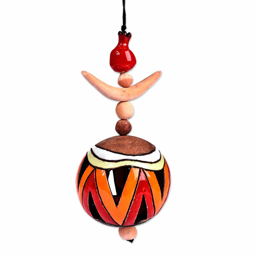 Traditional Painted Warm-Toned Ceramic Daghdghan Wall Accent - Fire Daghdghan