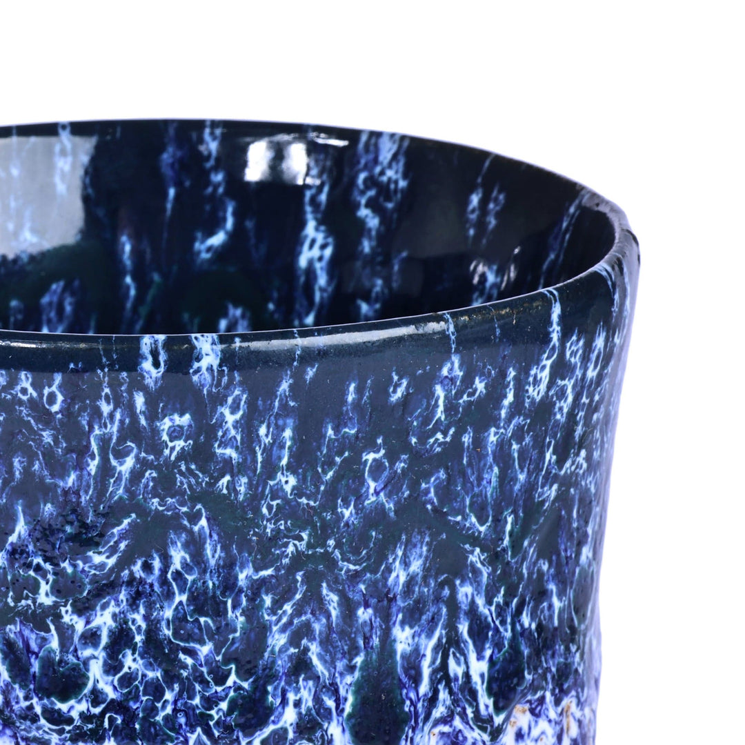 Handcrafted Modern Blue and Brown Ceramic Semi-Cylinder Vase - Blue Sense
