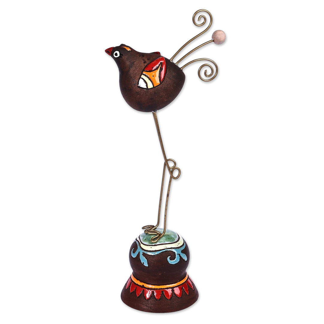 Hand-Painted Bird-Themed Ceramic Photo Holder from Armenia - Feathered Memories