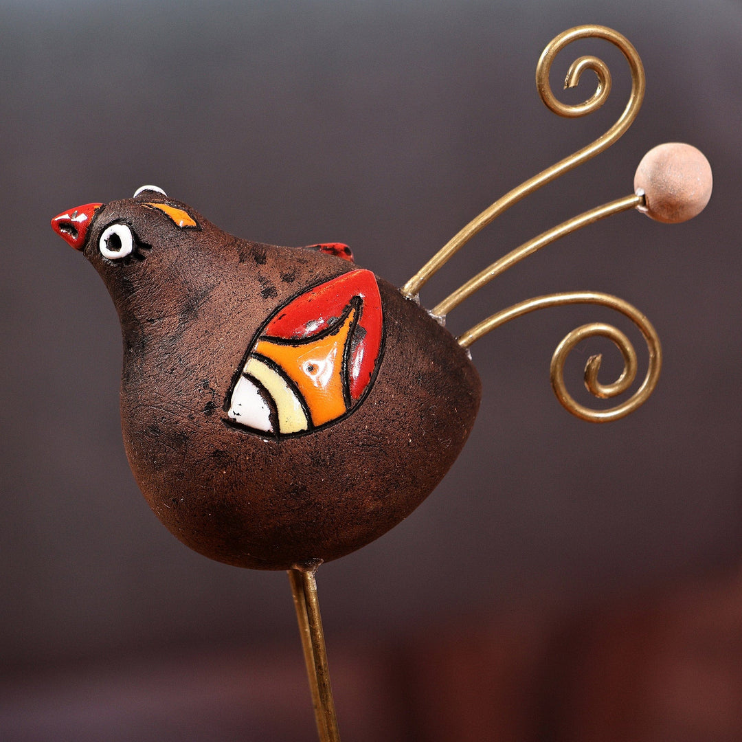 Hand-Painted Bird-Themed Ceramic Photo Holder from Armenia - Feathered Memories