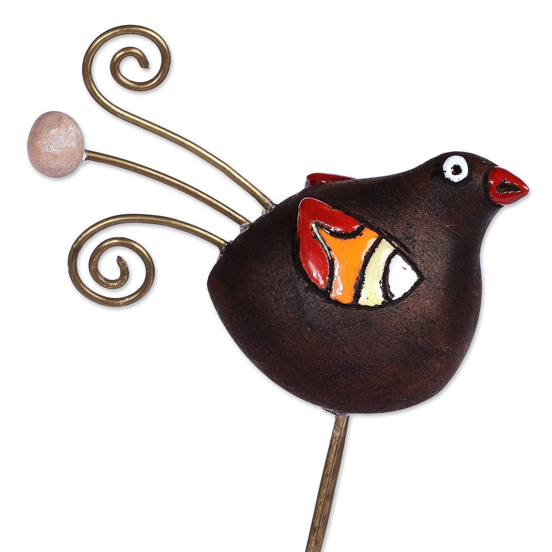 Hand-Painted Bird-Themed Ceramic Photo Holder from Armenia - Feathered Memories