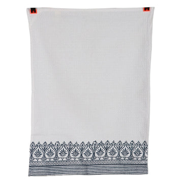 2 Cotton Dish Towels with Blue Hand-Block Printed Designs - Architectural Glory