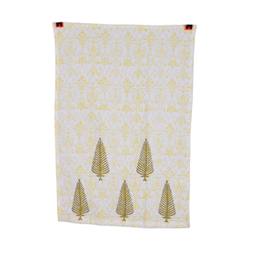 2 Cotton Dish Towels with Hand-Block Printed Leaf Motifs - Leaf Splendor