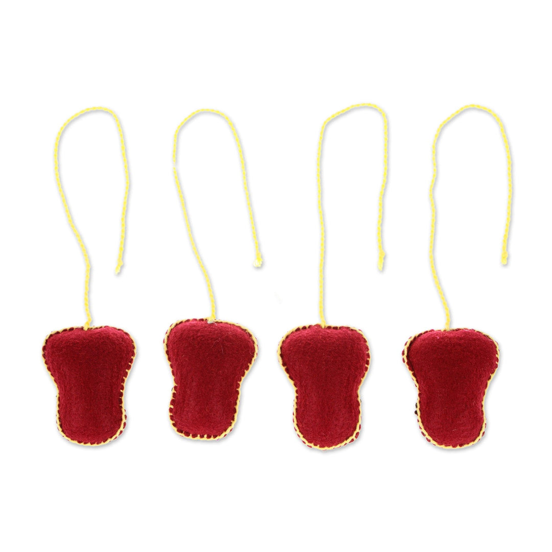 Set of 4 Embroidered Burgundy and Purple Skull Ornaments - Burgundy Skulls