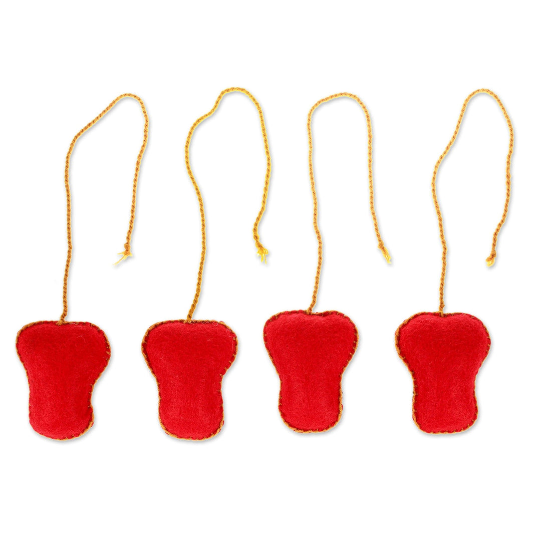 Set of 4 Embroidered Cardinal Red and Yellow Skull Ornaments - Cardinal Skulls