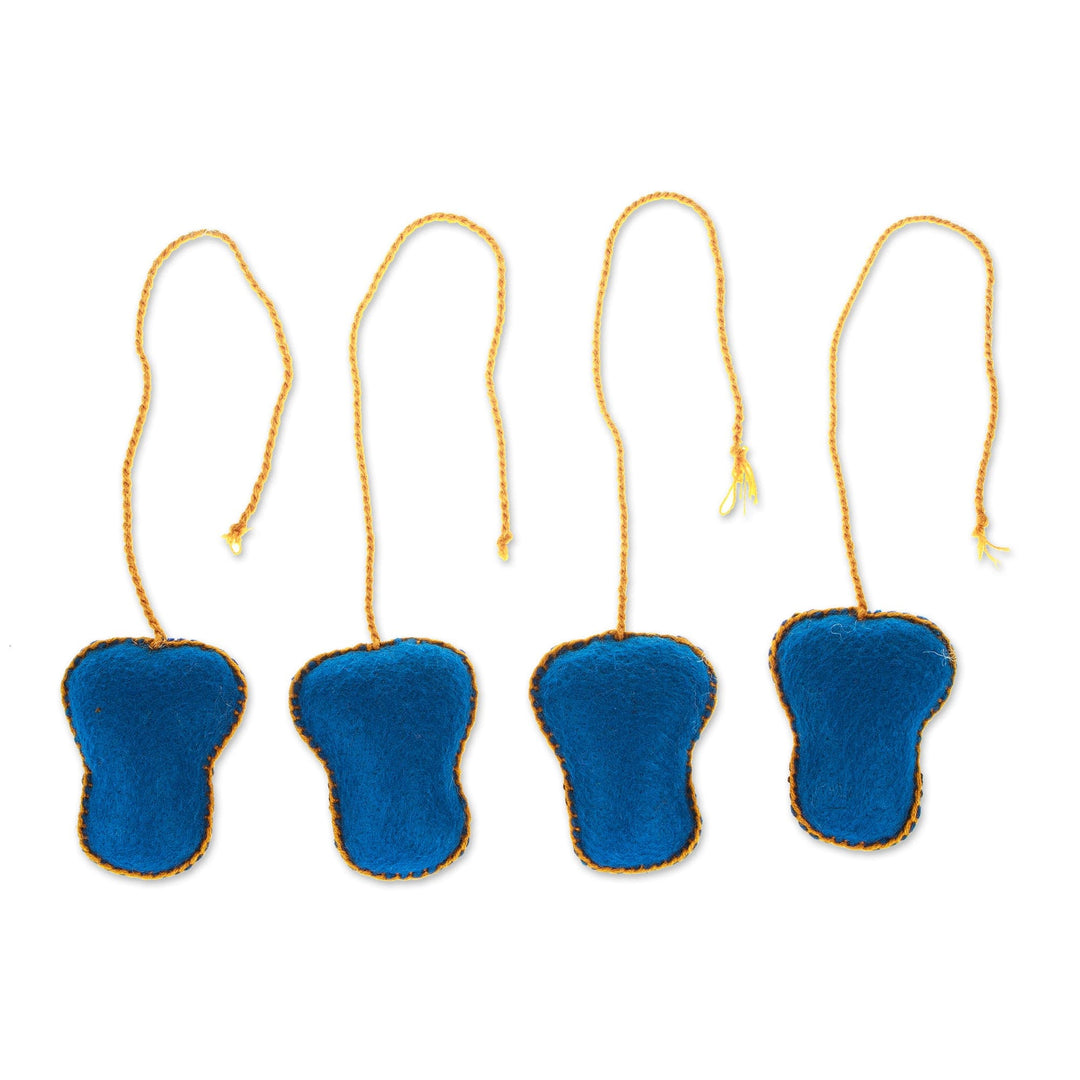 Set of 4 Embroidered Azure and Strawberry Skull Ornaments - Azure Skulls