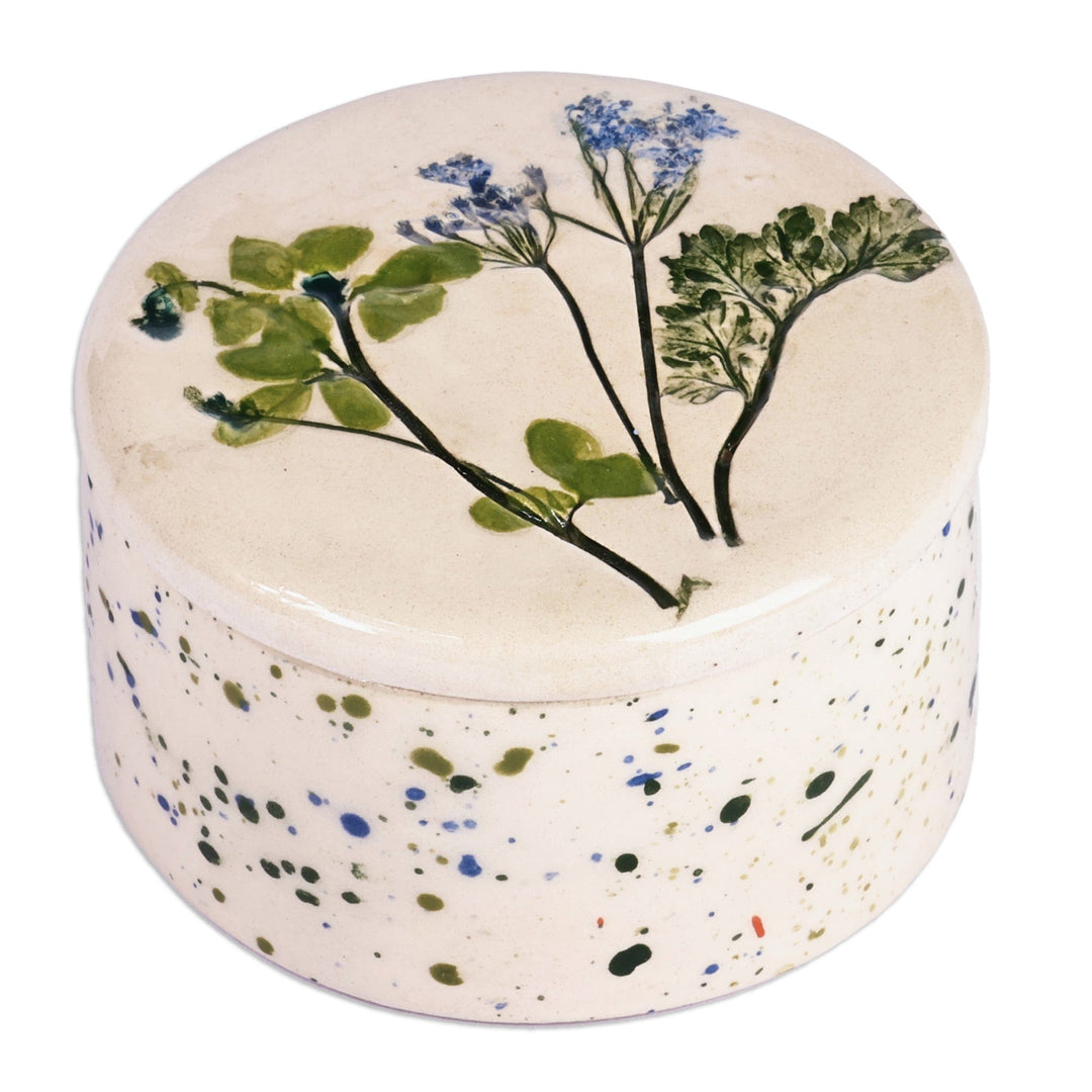 Armenian Hand-Painted Glazed Ceramic Floral Jewelry Box - Nature and Dots