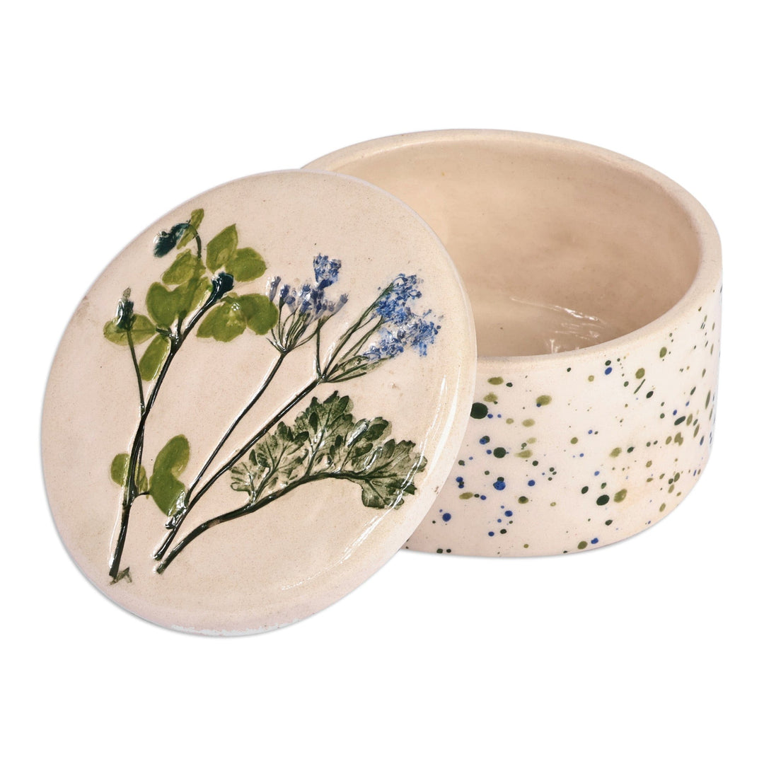 Armenian Hand-Painted Glazed Ceramic Floral Jewelry Box - Nature and Dots