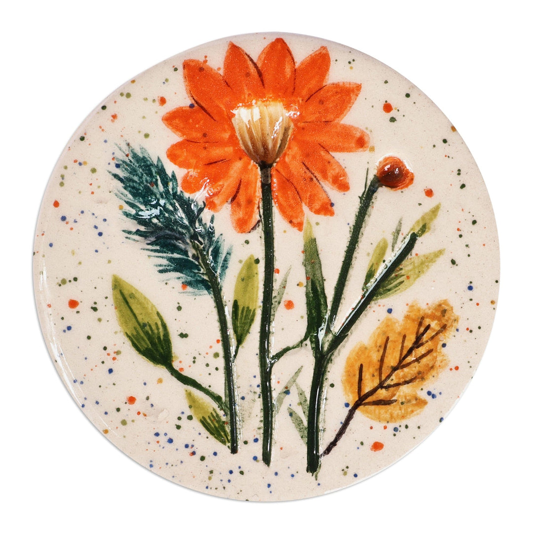 Hand-Painted Ceramic Jewelry Box with Floral & Leaf Motif - Garden and Dots