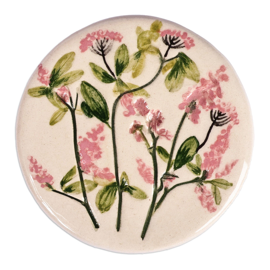 Hand-Painted Glazed Ceramic Jewelry Box with Floral Motif - Flowers and Dots