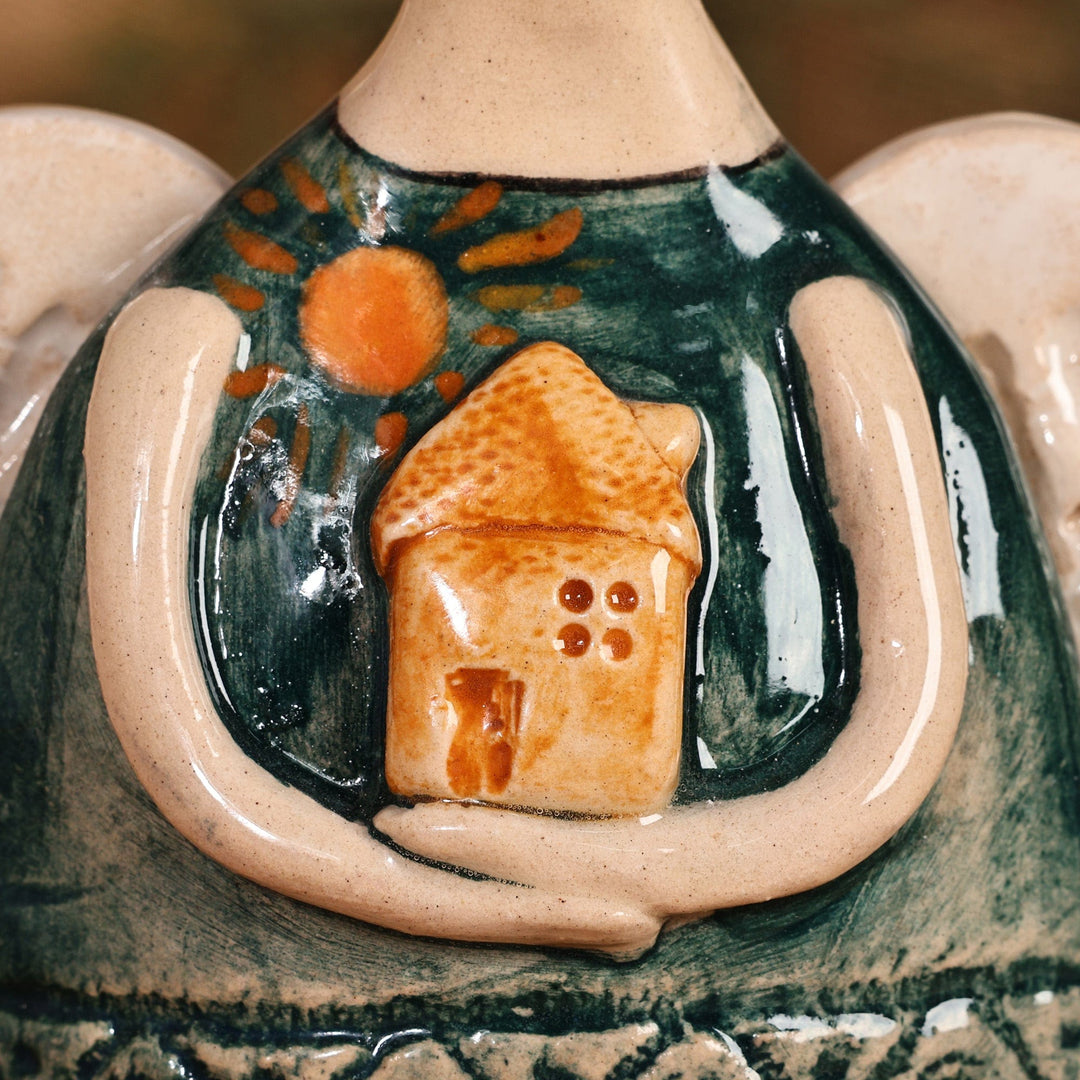 Handcrafted & Painted Angel-Themed Glazed Ceramic Sculpture - Angel with Grapefruit Hair