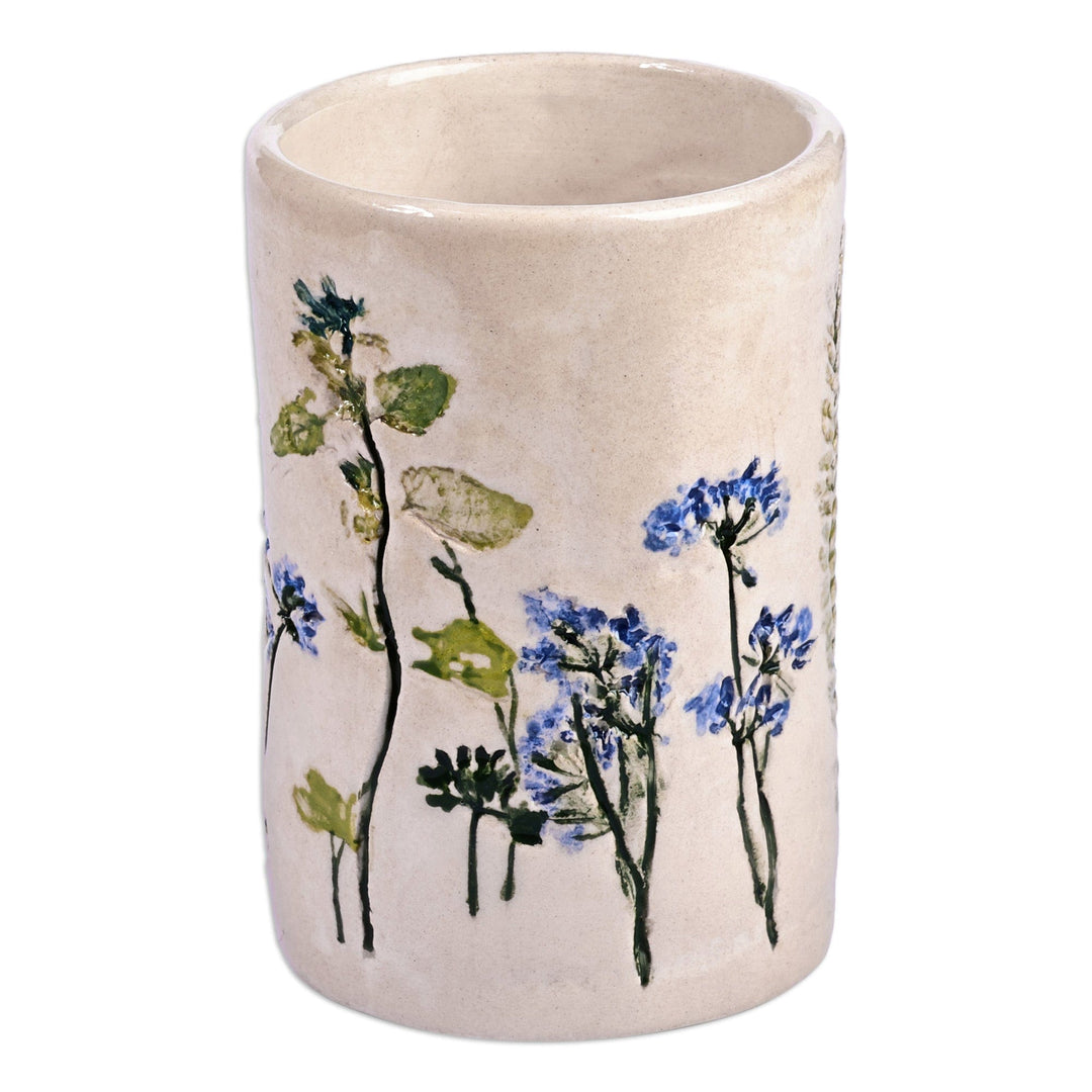 Glazed Ceramic Vase with Hand-Painted Ladybug & Floral Motif - Ladybug Splendor
