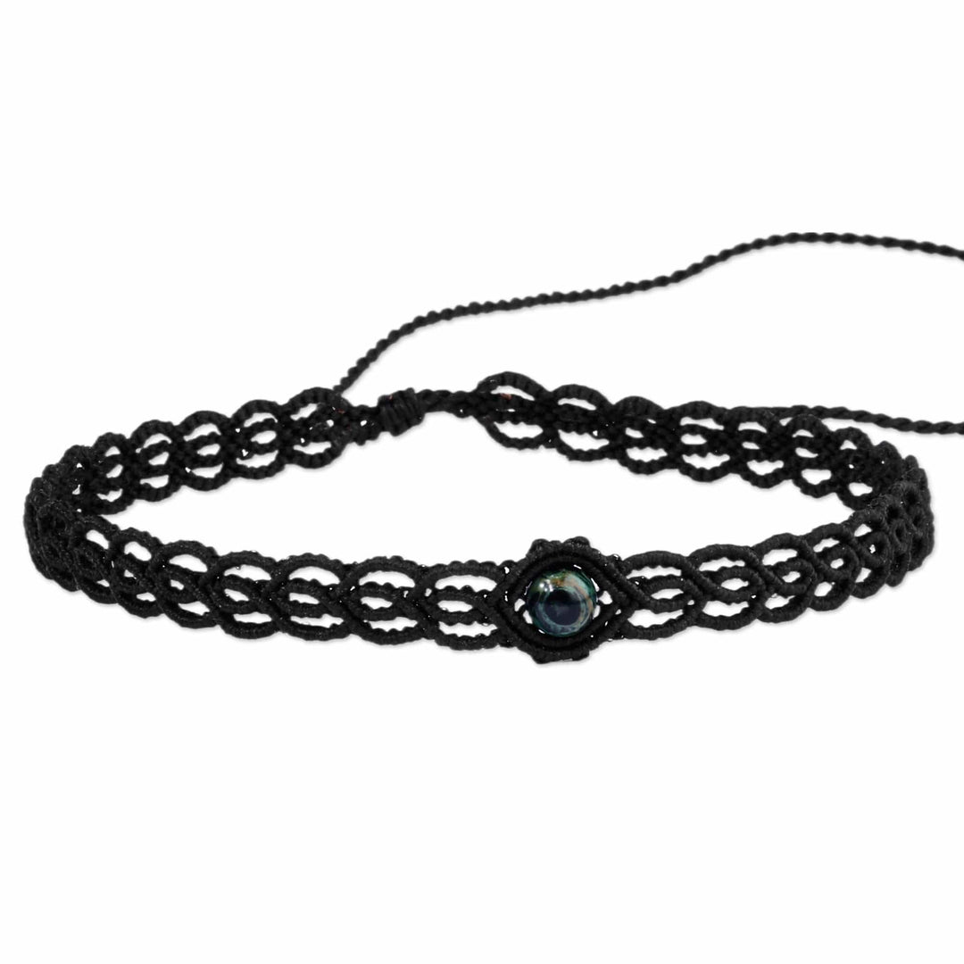 Handmade Sodalite Cotton Macrame Choker Necklace in Black - Stylish Black