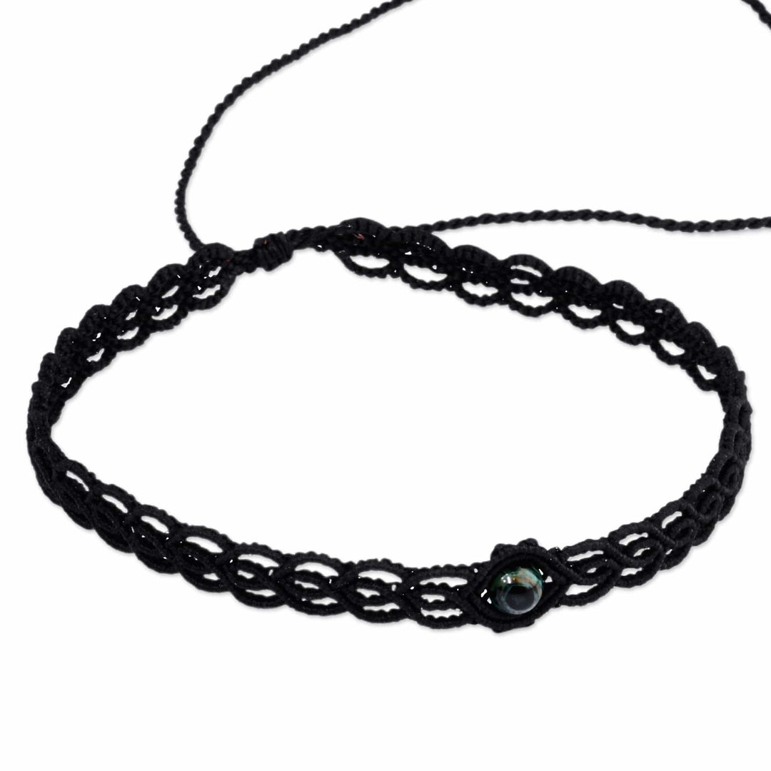 Handmade Sodalite Cotton Macrame Choker Necklace in Black - Stylish Black